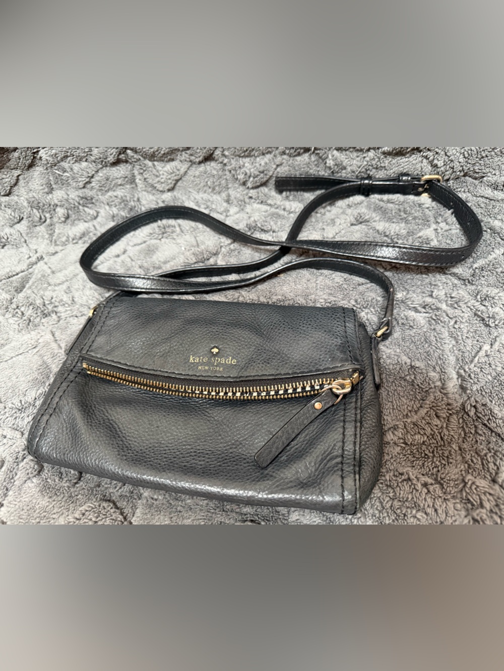 kate spade Black Pebbled Leather Crossbody with Gold Hardware